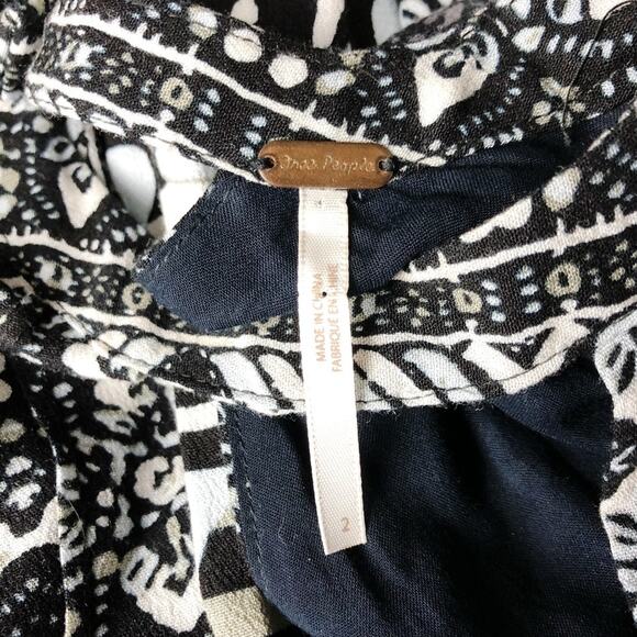 Free People 2 Womens Black Combo Tegan Border Print Boho Dress - Picture 6 of 7